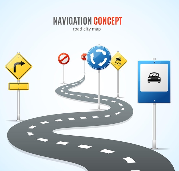 Premium Vector Navigation Concept Road With Signs Traffic