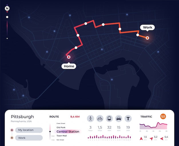 Premium Vector  Navigation map. gps city navigator ui with mapping 