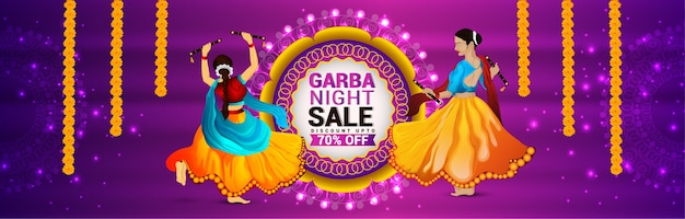 Navratri Dandiya Tanec Noch Poza Banner Premium Vektory