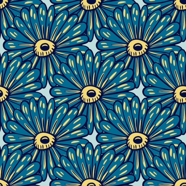 Premium Vector | Navy blue big sunflowers silhouettes seamless pattern ...