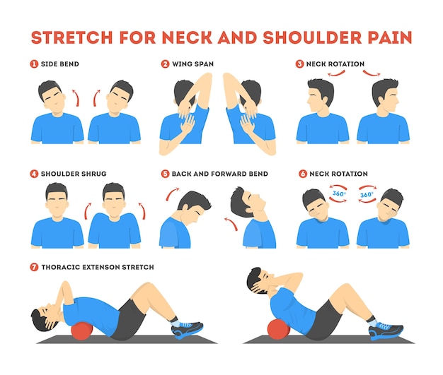 Premium Vector | Neck and shoulder exercise. stretch to relieve neck pain