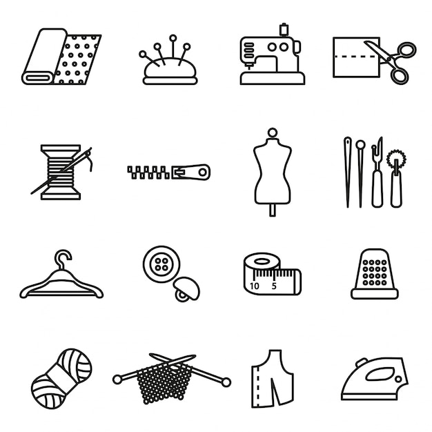 Needlework Icons Set Premium Vector