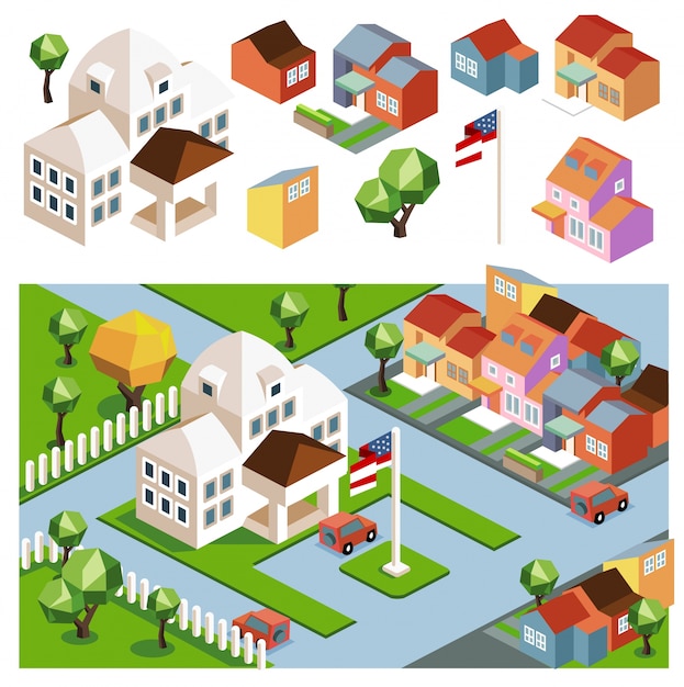 Premium Vector | Neigborhood isometric design