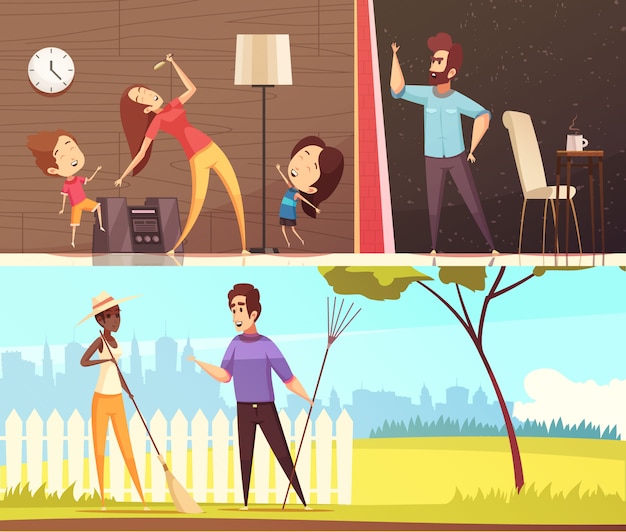 Neighbors horizontal illustrations | Free Vector