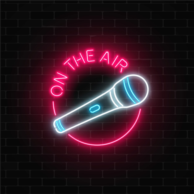 Premium Vector Neon On The Air Sign With Microphone In Round Frame Nightclub With Live Music Icon