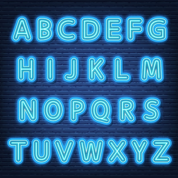 Premium Vector | Neon alphabet font signboard