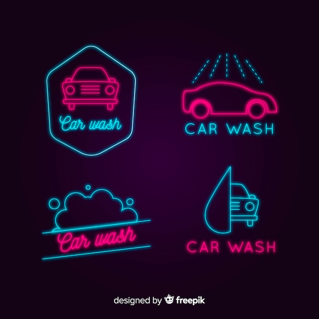 Premium Vector | Neon car wash sign collection