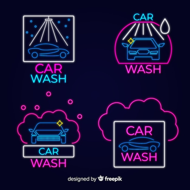 Premium Vector | Neon car wash sign collection