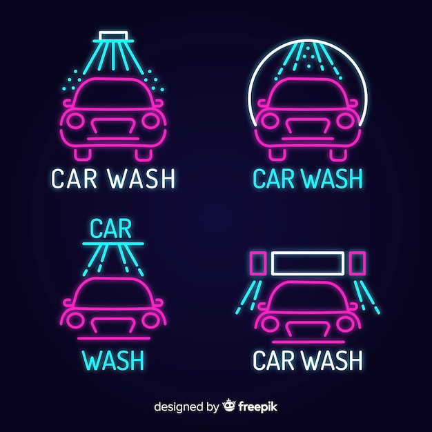 Free Vector | Neon car wash sign pack