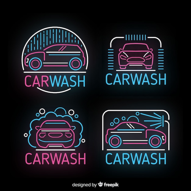 Neon car wash sign pack | Free Vector