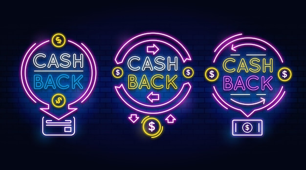 Premium Vector | Neon cashback sign collection