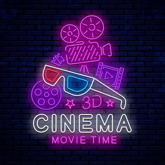 Premium Vector | Neon cinema elements