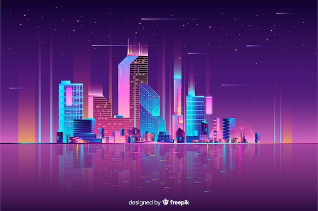 Neon cityscape background | Free Vector