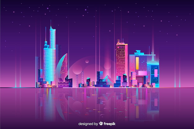 Neon cityscape background | Free Vector