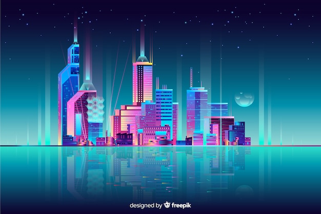 Free Vector | Neon cityscape background