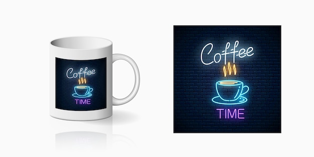 Download Premium Vector Neon Coffee Time Print On Mug Mockup Hot Drink And Food Cafe Sign On Ceramic Cup Branding Identity Design