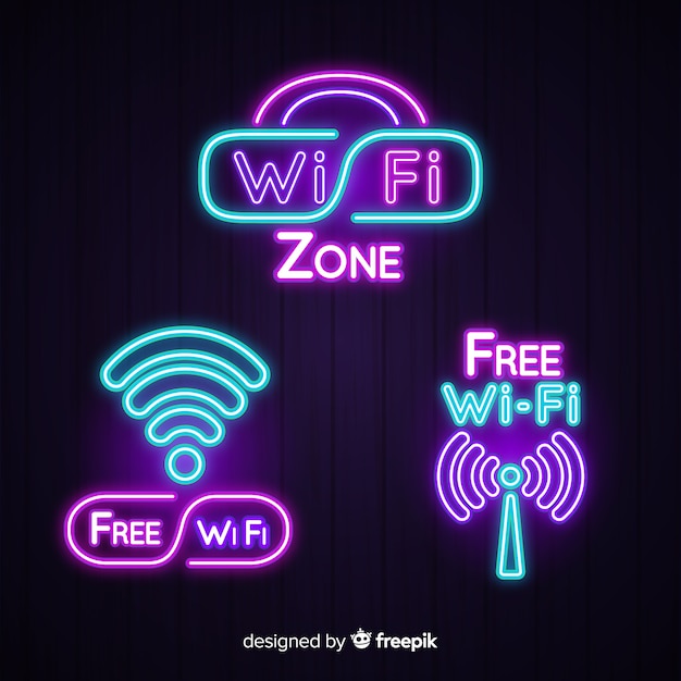 Download Free Vector Neon Free Wifi Sign Collection