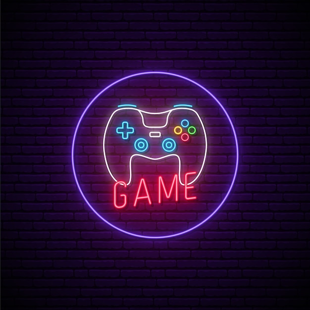 Premium Vector | Neon game signboard.