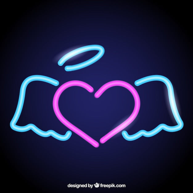 Neon heart background with wings Vector | Free Download