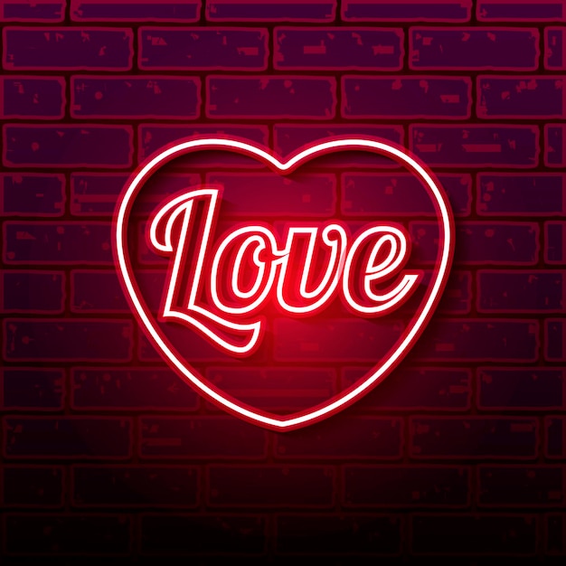 Premium Vector | Neon heart on the brick wall, vector eps 10 illustration.