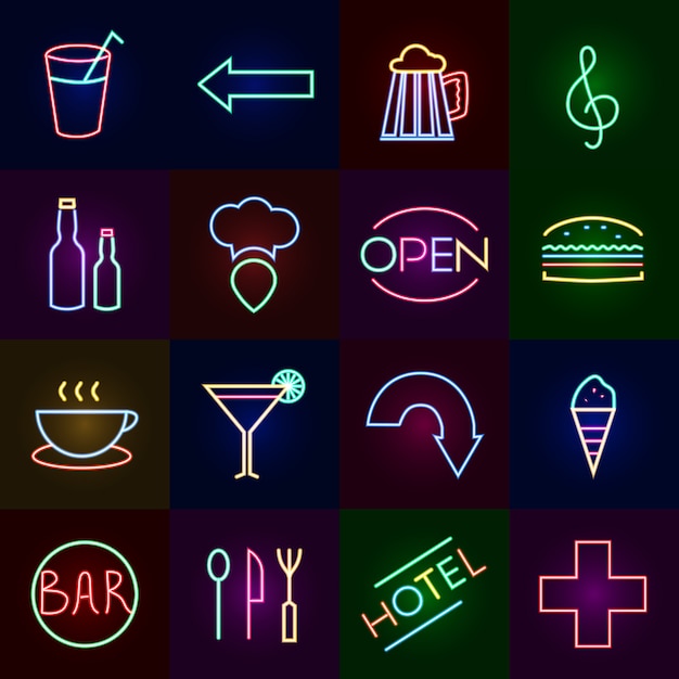 Neon icons set Vector | Free Download