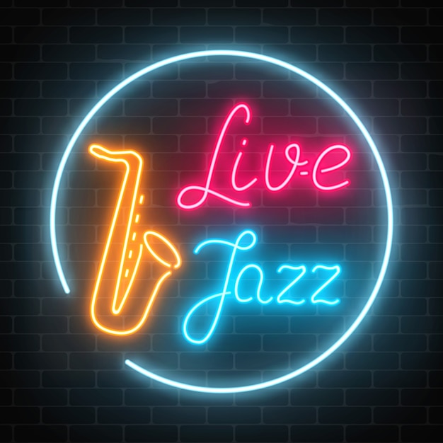 Premium Vector | Neon jazz cafe with live music and saxophone glowing