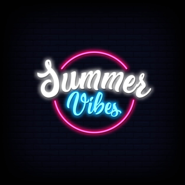 Premium Vector | Neon lettering of summer vibes. glowing neon sign ...