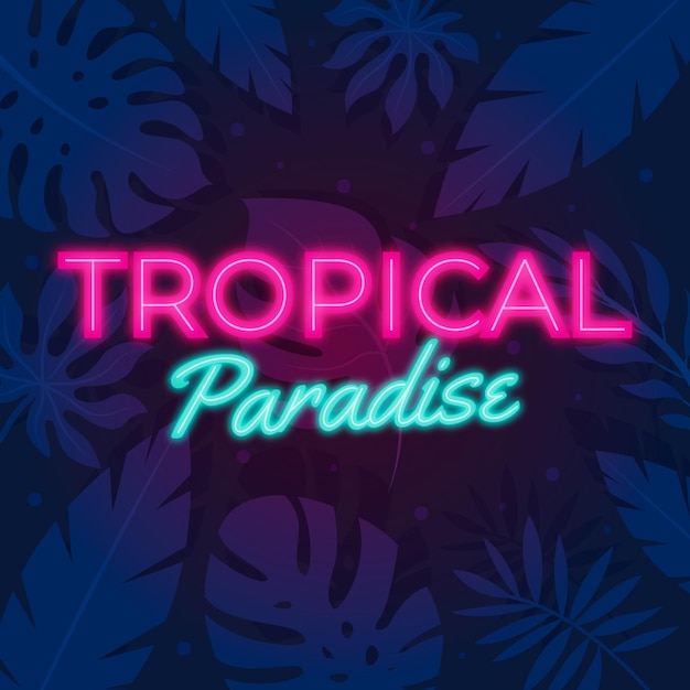 Download Neon lettering with tropical leaves | Free Vector