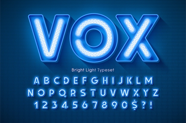 Neon light 3d alphabet, extra glowing modern type. Premium Vector
