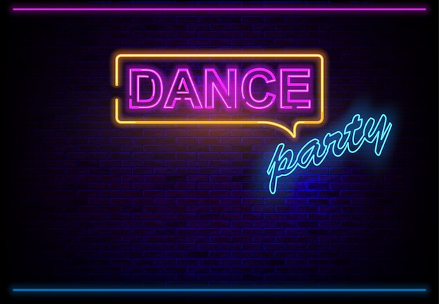 Premium Vector | Neon light dance party on brick wall background