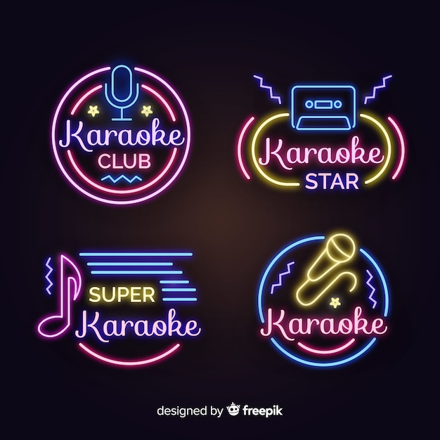 Neon light karaoke sign collection | Free Vector