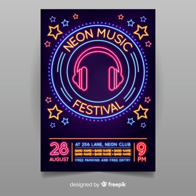 Free Vector Neon Light Music Poster Template