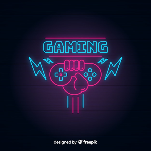 Neon lights vintage gaming logo | Free Vector