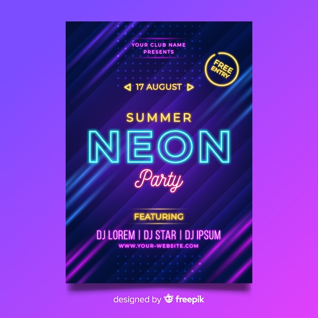 Free Vector Neon Music Festival Poster Template