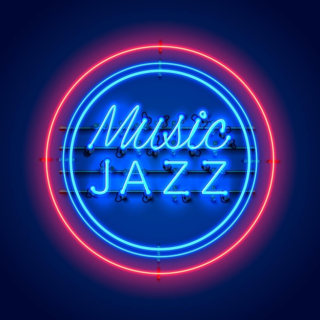 Premium Vector | Neon music jazz signboard on the red background.