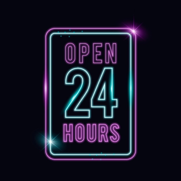 Free Vector | Neon open 24 hours sign