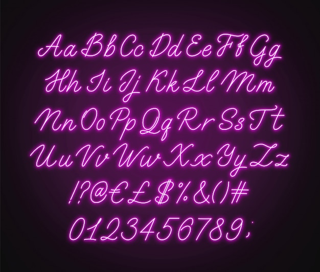 Premium Vector | Neon pink script alphabet. glowing cursive font with ...