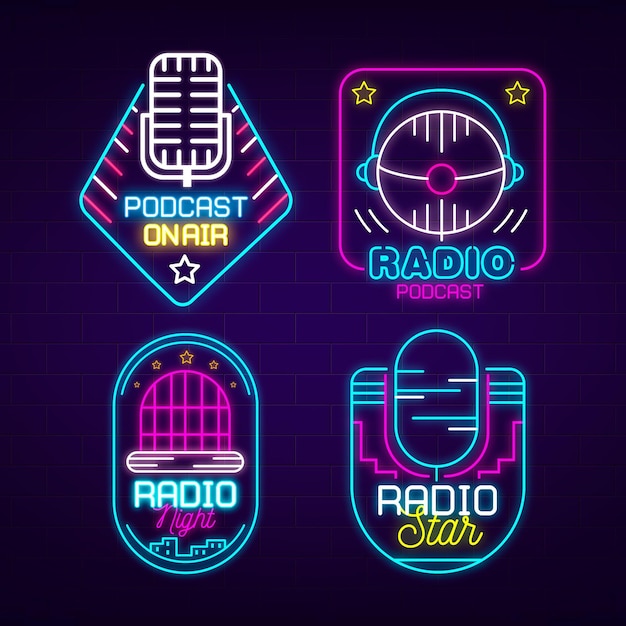 Free Vector | Neon podcast logo collection