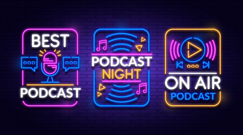 Free Vector | Neon podcast logo collection