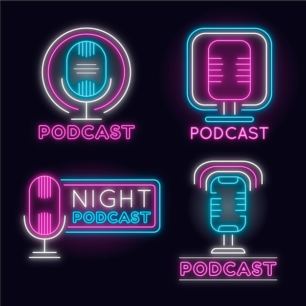 Free Vector | Neon podcast logo collection