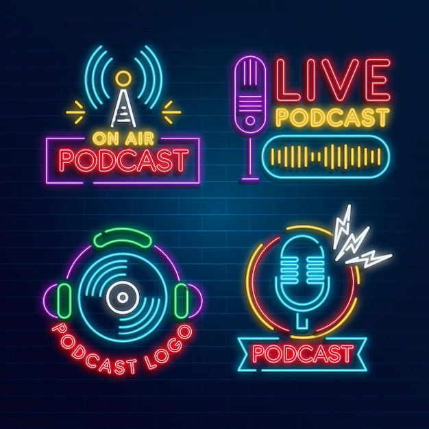 Free Vector | Neon podcast logo collection