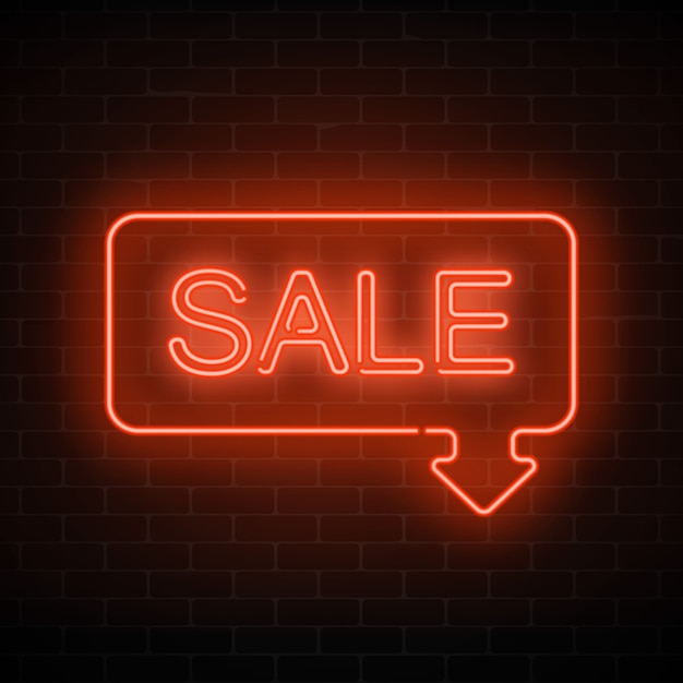 Premium Vector | Neon sale sign in frame with arrow in red color ...