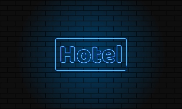 Premium Vector | Neon sign hotel on brick wall background.