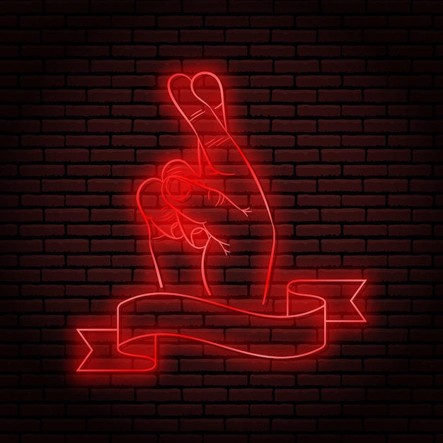 Premium Vector | Neon sign with a red glow. hand gesture, fingers ...