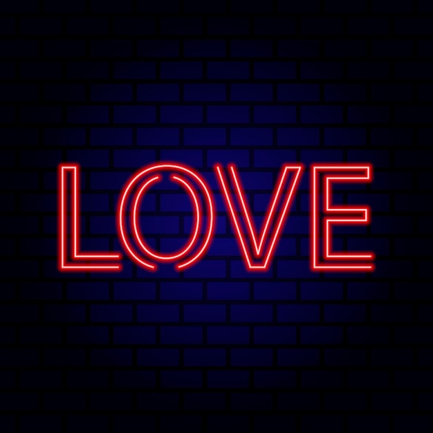 Premium Vector | Neon sign, the word love on brick wall background.