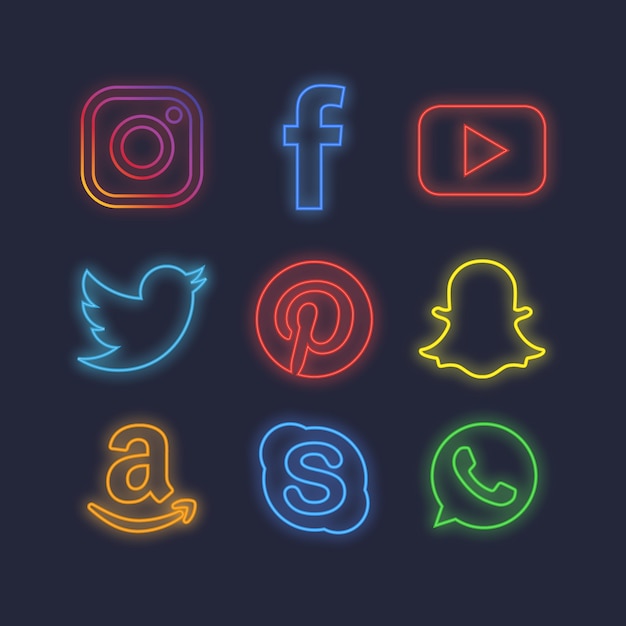 Free Vector Neon Social Media Icons