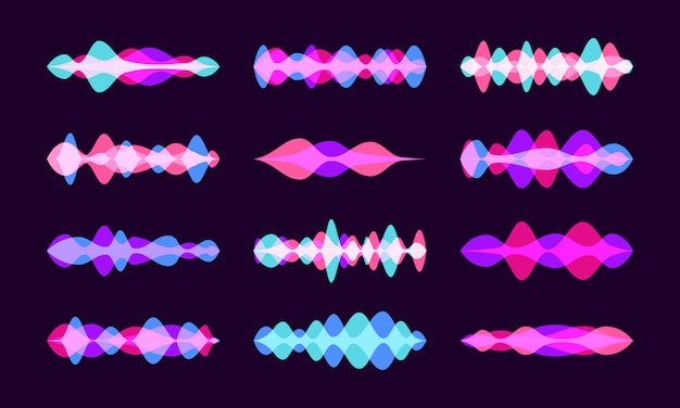 Premium Vector | Neon sound waves set