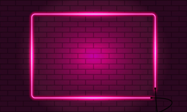 Premium Vector | Neon squared frame on brick wall.