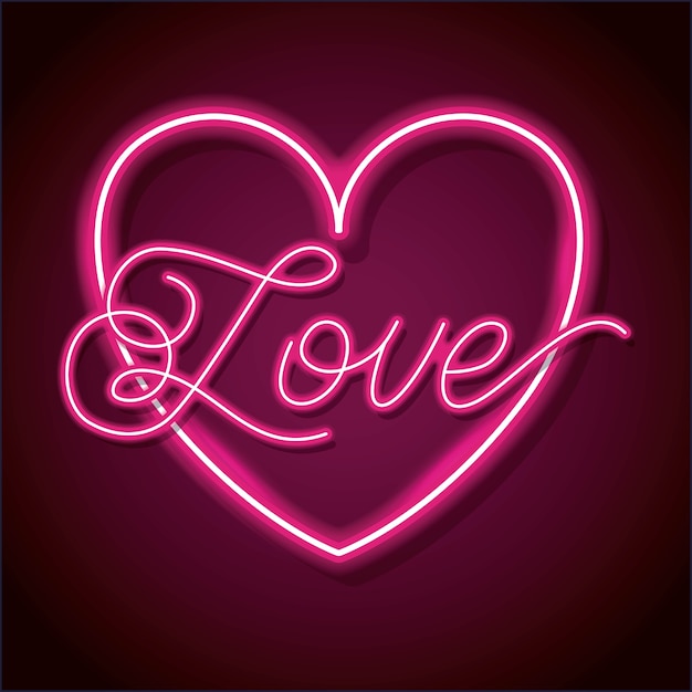 Premium Vector | Neon word love with heart for happy valentines day