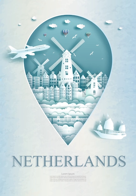 Premium Vector Netherlands Landmark Illustration